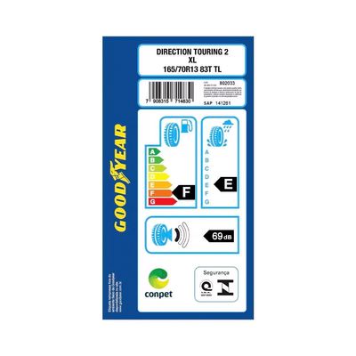 Kit Pneu Goodyear Direction Touring 2 XL Aro 13  165/70 R13 83T 4 Unidades Preto