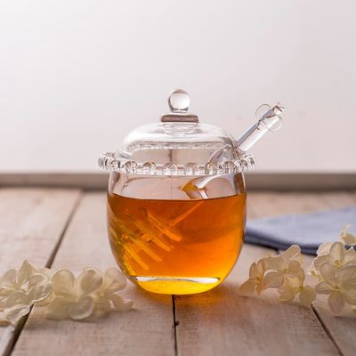 Meleira de Cristal Lyor com Pegador em Formato de Coração e Tampa Colmeia Transparente