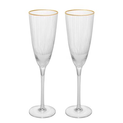 Conjunto de Taças para Champanhe Wolff com Borda Dourada Lines 300 ml em Vidro  2 Peças Transparente
