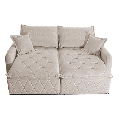 Sofá 3 lugares Cama inBox Sublime com Assento Retrátil e Encosto Reclinável em Boucle Bege Claro