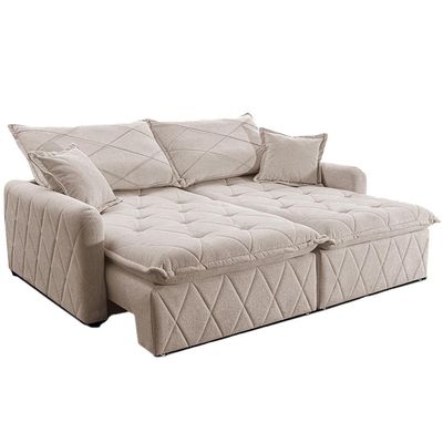 Sofá 3 lugares Cama inBox Sublime com Assento Retrátil e Encosto Reclinável em Boucle Bege Claro