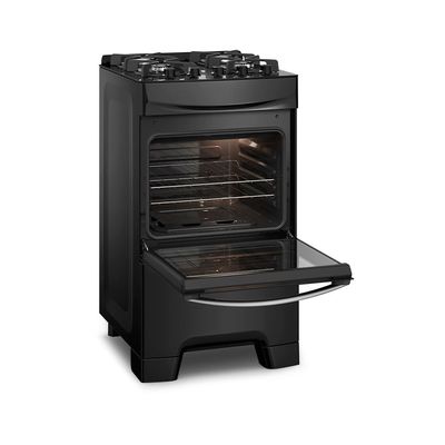 Fogão Continental 4 Bocas FC4GB Preto com Mesa de Vidro, Forno Eco Turbo e Grades de Ferro Fundido Preto / Bivolt
