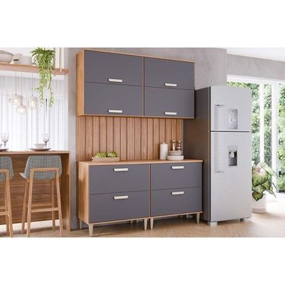 Cozinha Completa Bella 6 Peças 2 Aéreos 2 Balcões 2 Complementos C6p82 Freijó Titanium