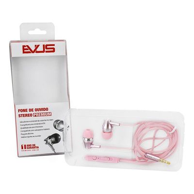 Fone De Ouvido Evus F-09 Intra Auricular Premium Rosa