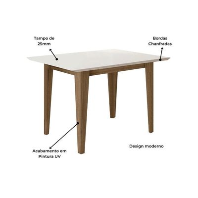 Mesa de Jantar Retangular Poliman Kate com 4 Cadeiras Estofadas e Revestidas em Suede Carvalho e Branco