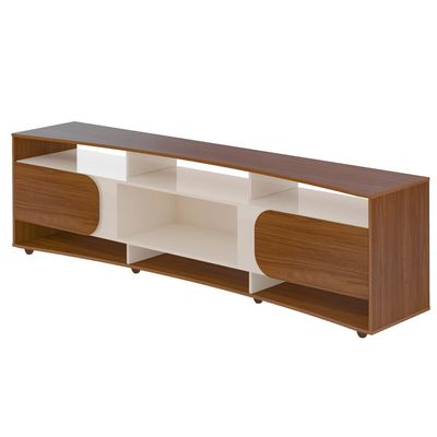 Rack Artely Elegance com 2 Portas, 7 Nichos, 220cm de Largura, Ideal para Tvs de até 86 Artely Cedro com Off White