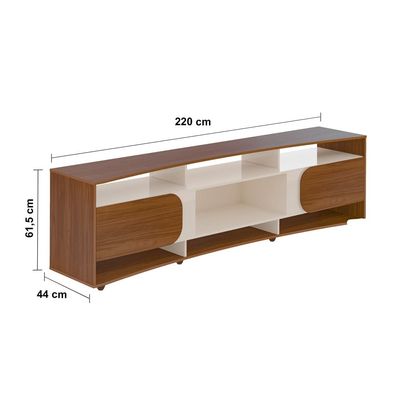 Rack Artely Elegance com 2 Portas, 7 Nichos, 220cm de Largura, Ideal para Tvs de até 86 Artely Cedro com Off White