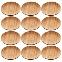 Kit 12 Pratos de Bambu Redondos 11cm Sobremesas Petiscos Lyor Mesa Posta Eventos