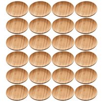24 Pratos de Bambu 11x1,5cm Servir Bares Casa de Eventos Petiscos Sobremesas Verona Lyor