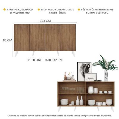 Aparador Buffet Retrô Multimóveis 4 Portas Rustic/branco