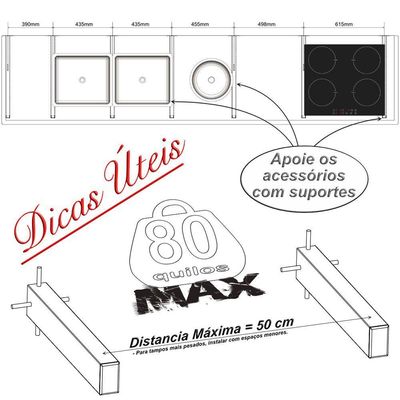 2 Suportes Pia Chumbar Bancada Mesa 60 Cm - Preto