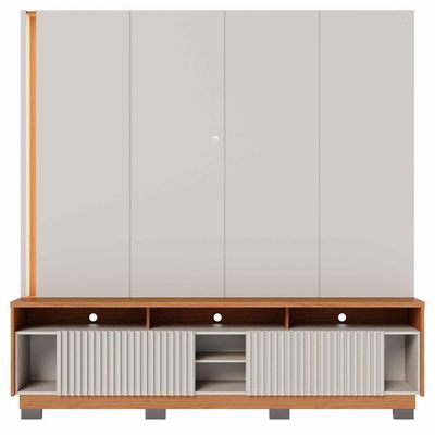 Estante Painel Para Tv 75 Pol Led 200cm Yarden C04 Off White Matte Freijó - Lyam Decor