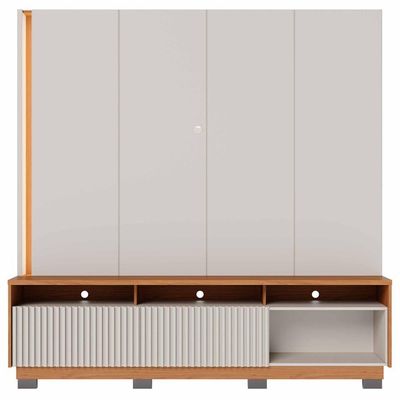 Estante Painel Para Tv 75 Pol Led 200cm Yarden C04 Off White Matte Freijó - Lyam Decor