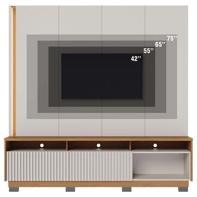 Estante Painel Para Tv 75 Pol Led 200cm Yarden C04 Off White Matte Freijó - Lyam Decor