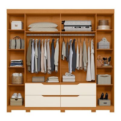 Guarda-Roupa Casal Palumóveis Doble com Cabideiro, 6 Portas de Bater e 4 Gavetas Cinamomo/Off White