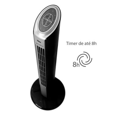 Ventilador de Torre 90cm Spirit Slim 40W de Potência com 3 Velocidades, Função Bom Sono e Vento Natural Prata com Preto / 110V