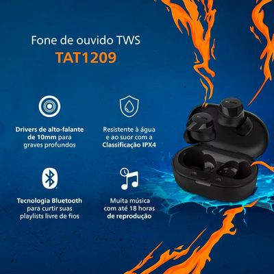 Fone de Ouvido Bluetooth TAT1209BK/00 com Microfone Philips Preto