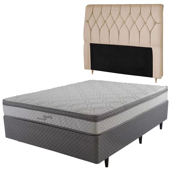 Cama Box Casal Herval Ômega com Pillow Top Molas Ensacadas Cabeceira Dobue Palladium Cinza e Branco