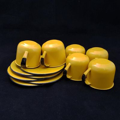 Kit Bule Café Chá Com 6 Xícaras Pires Açucareiro Aço Esmaltado Amarelo