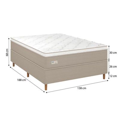 Cama Box Casal Umaflex Milão com Revestimento em Malha + Colchão com Euro Pillow e Molas Ensacadas Bege e Branco