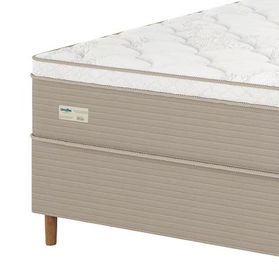 Cama Box Casal Umaflex Milão com Revestimento em Malha + Colchão com Euro Pillow e Molas Ensacadas Bege e Branco