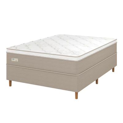 Cama Box Casal Umaflex Milão com Revestimento em Malha + Colchão com Euro Pillow e Molas Ensacadas Bege e Branco