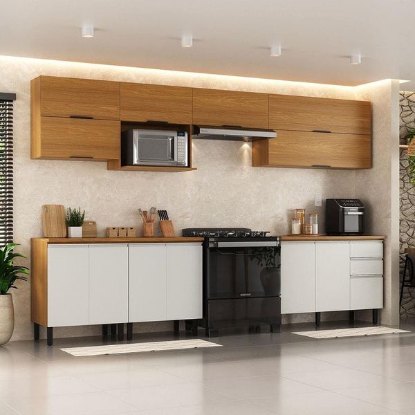 Cozinha Completa Itatiaia Ideale 7 Peças com 11 Portas 2 Gavetas 340cm Cinamomo/Off White