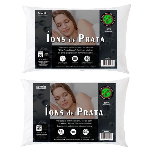 Travesseiro Sonolin Íons de Prata 50x70cm Branco - 2 Unidades Branco