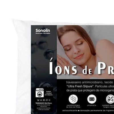 Travesseiro Sonolin Íons de Prata 50x70cm Branco Branco