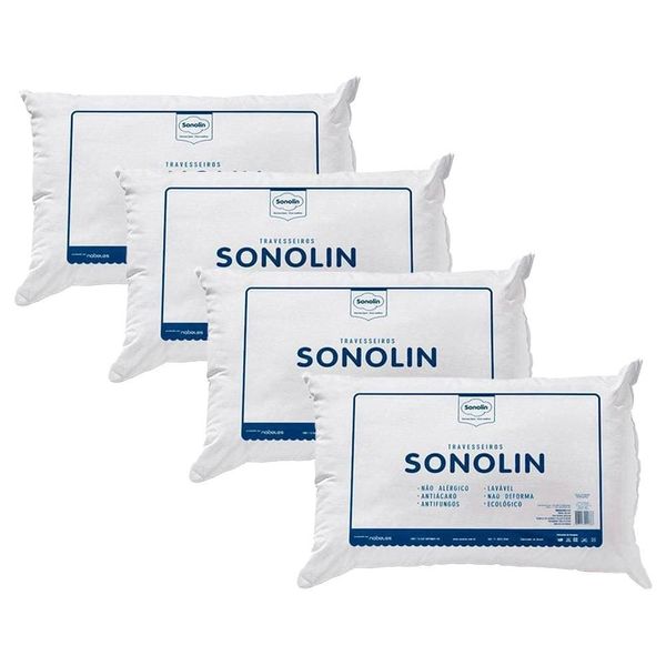 04 Travesseiros Sonolin Prime em Fibra Siliconada 180 Fios 50x70cm Branco Branco