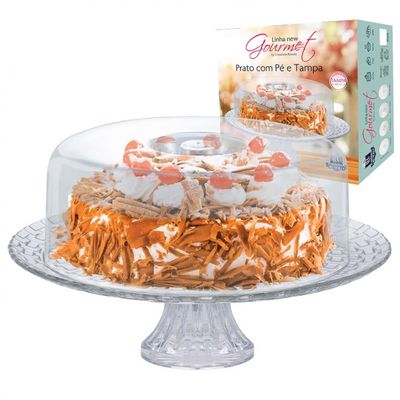 Boleira com Pé Gourmet em Vidro com Tampa Plástica Ruvolo Transparente