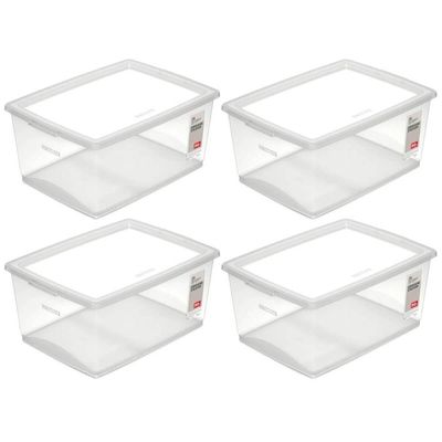 Kit 4 Caixas Organizadoras com Tampa Click 30L Empilháveis de Plástico Multiuso Ordene