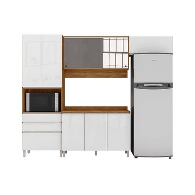 Cozinha Completa Bartira Amazonita com 8 Portas, 3 Gavetas e 6 Prateleiras + Fruteira Politorno Facility com 1 Gaveta e 2 Cestos Damasco com Branco