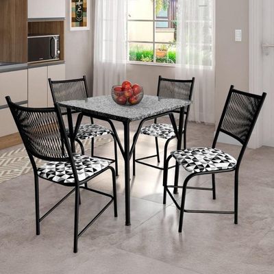 Mesa de Jantar Quadrada Famais Noruega com 4 Cadeiras Preto