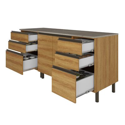 Cozinha Bartira Cristal com 7 Portas, 6 Gavetas, 4 Prateleiras e Nicho para Micro-ondas - 260cm de largura Lâmina Mel/Nude
