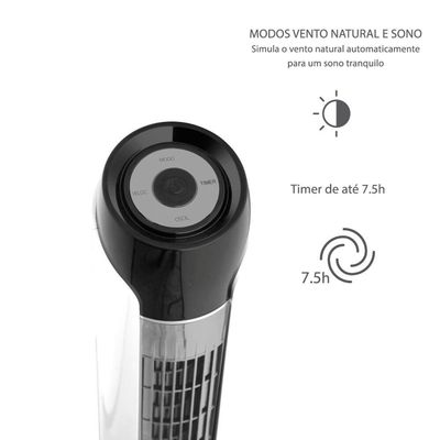 Ventilador de Torre 120cm Spirit Sky 45W de Potência com 3 Velocidades, Função Bom Sono e Vento Natural Branco com Prata / 220V