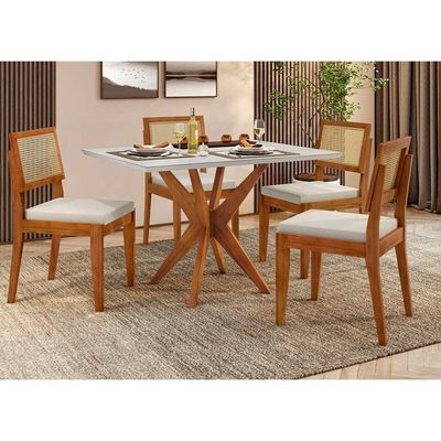 Mesa de Jantar Nesher Rainha com 4 Cadeiras Off White