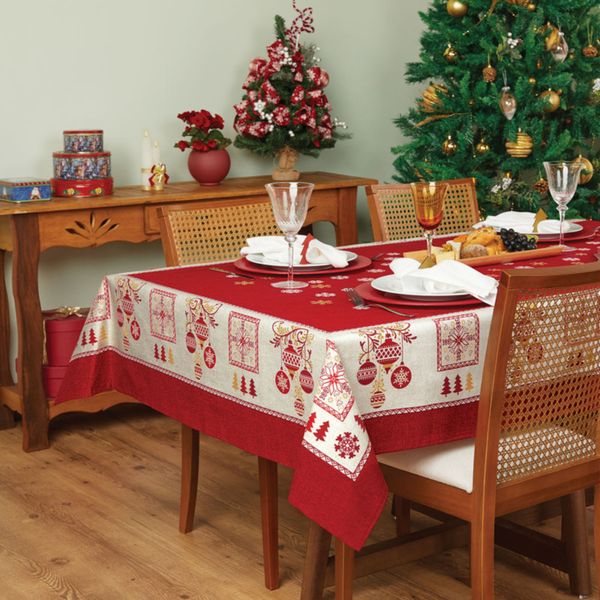 Toalha de Mesa Lepper Super Pratica Natal Celebracao Quadrada 4 Lugares 1,40 x 1,40m 36756