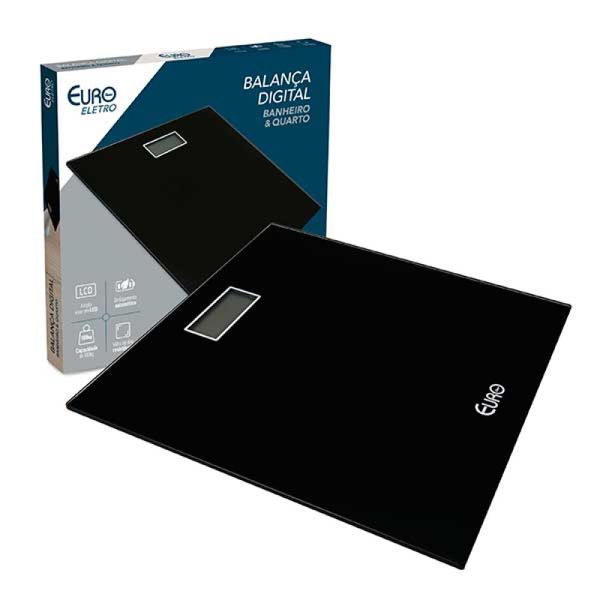 Balanca Digital Euro em Vidro 180Kg Preta 28 x 28cm BAL7894-PT