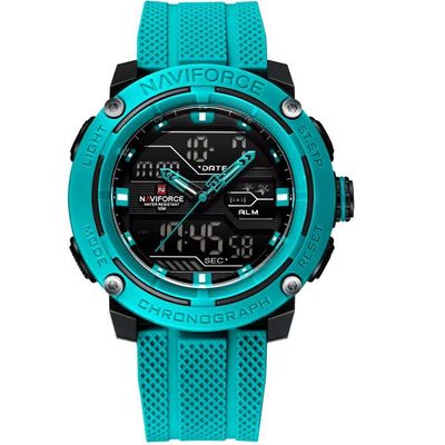 Relógio Esportivo Masculino Dupla Exibição De Quartzo Pulseira Silicone 5atm À Prova Da Água Azul