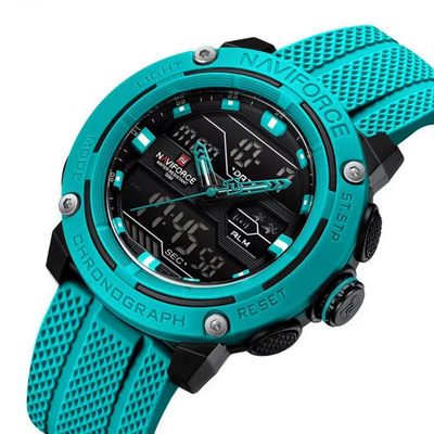 Relógio Esportivo Masculino Dupla Exibição De Quartzo Pulseira Silicone 5atm À Prova Da Água Azul