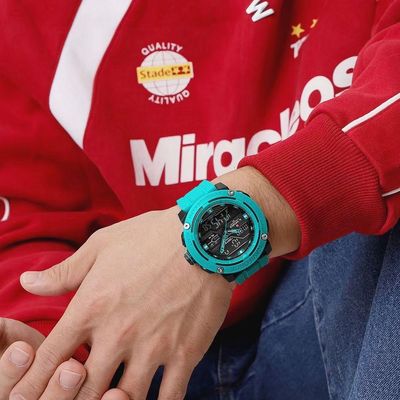 Relógio Esportivo Masculino Dupla Exibição De Quartzo Pulseira Silicone 5atm À Prova Da Água Azul