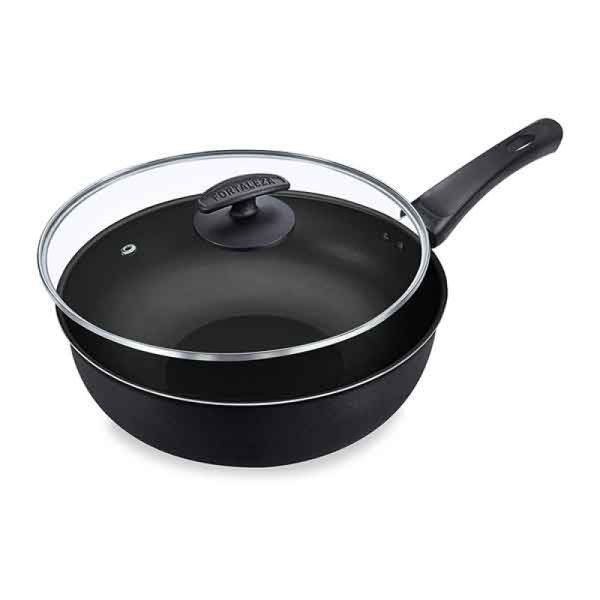 Frigideira Wok Fortaleza com Tampa de Vidro Preto 28cm 3,7L 511328
