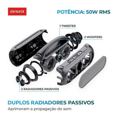 Caixa De Som Boombox Aiwa Bbs-02a 50w Bluetooth