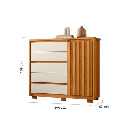 Cômoda Sapateira Palumoveis Duetto com 5 Gavetas e 1 Porta Cinamomo/Off White