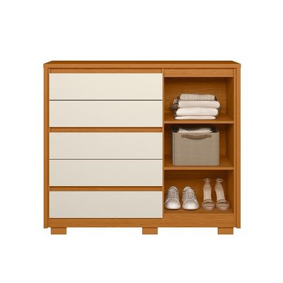 Cômoda Sapateira Palumoveis Duetto com 5 Gavetas e 1 Porta Cinamomo/Off White