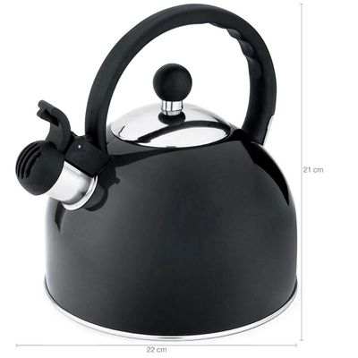 Chaleira de Inox com Apito 1,75L Cabo Fixo Preta Hercules para Cozinha Esquentar Ferver