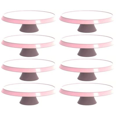 Conjunto 8 Bases Porta Bolos Tortas Doces 28cm com Pé Bubble Crippa Rosa Himalaia