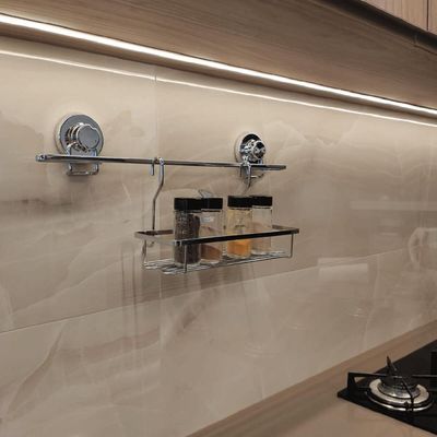 Barra para Pendurar Utensílios de Cozinha Com Ventosa 50cm Aço Cromado