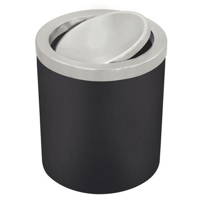 Lixeira Tramontina Util Basculante em Aço Inox com Acabamento Scotch Brite e Corpo em Polipropileno Preto 5 L
